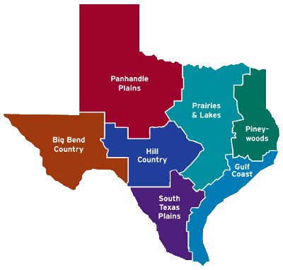Texas Travel Regions Map